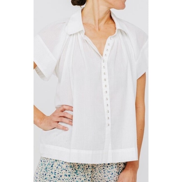 MIRTH Kerala Short Sleeved Blouse Button Down White Pinstripe XSMALL NEW NWT - Picture 12 of 14